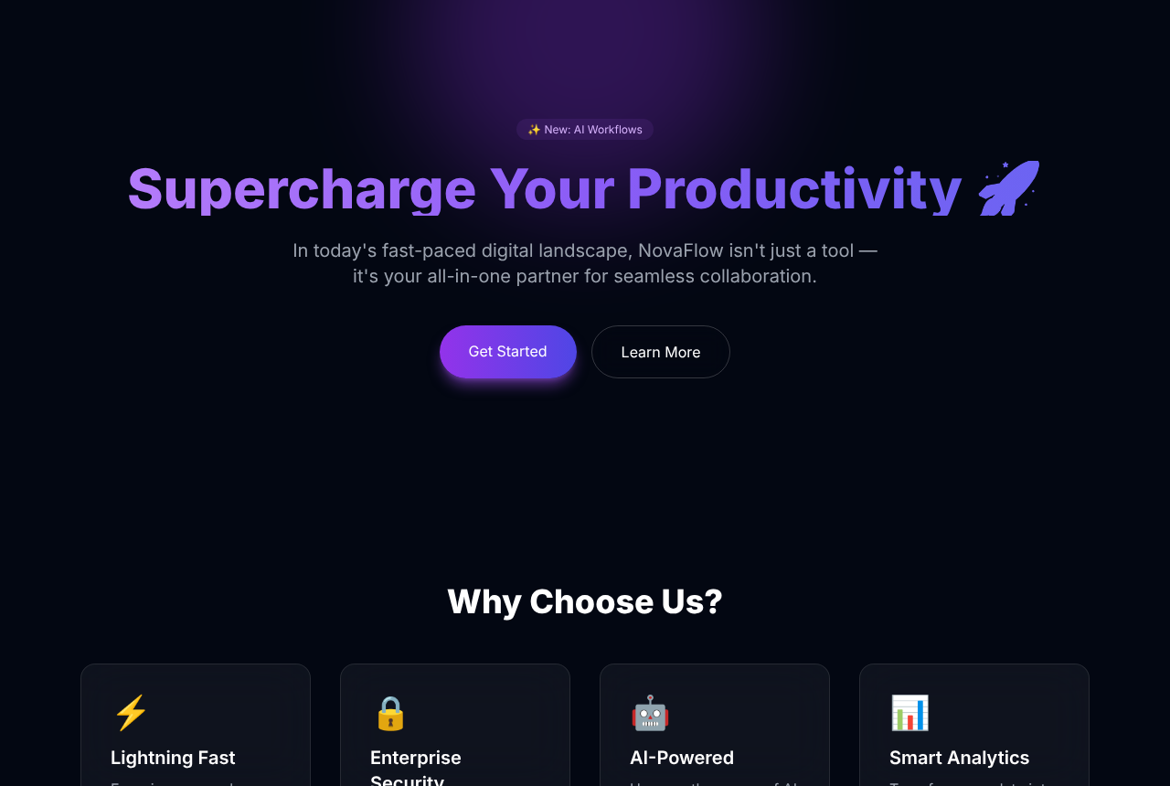 The demo page before: purple gradient hero, emoji feature icons and generic claims.